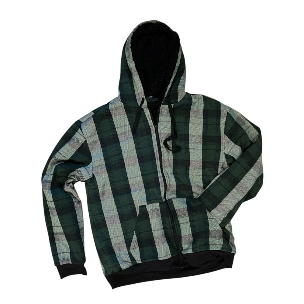 Canyon Creek Fleece Lined Full Zip Hoodie Green Plaid Men's XL Sherpa Excd
